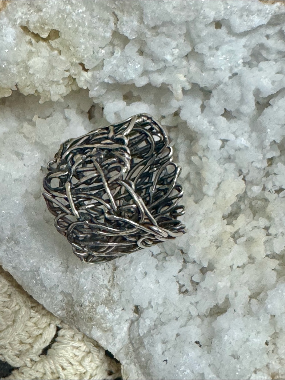 Silver-Tone Sculptural Wire Wrap Ring